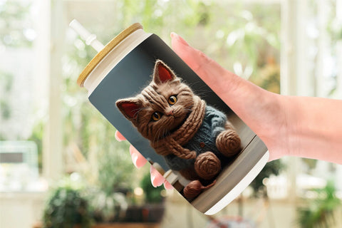 Glass Can Wrap Cat Embroidery Sublimation artnoy 