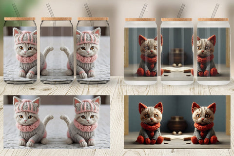Glass Can Wrap Cat Embroidery Sublimation artnoy 