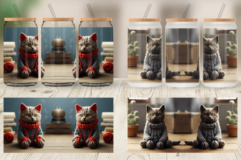 Glass Can Wrap Cat Embroidery Sublimation artnoy 