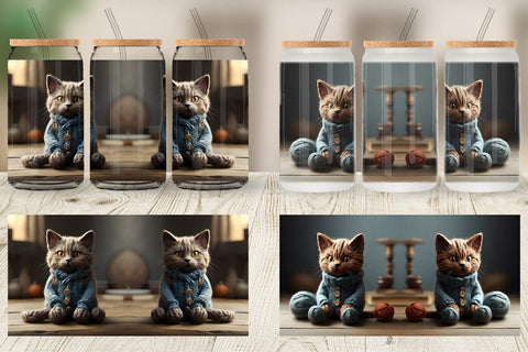 Glass Can Wrap Cat Embroidery Sublimation artnoy 