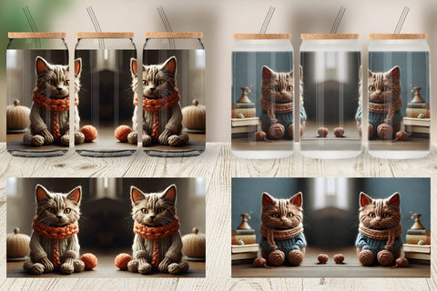 Glass Can Wrap Cat Embroidery Sublimation artnoy 