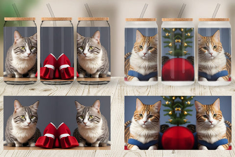 Glass Can Wrap Cat Noel Sublimation artnoy 