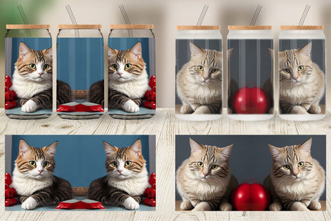 Glass Can Wrap Cat Noel Sublimation artnoy 