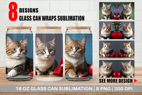 Glass Can Wrap Cat Noel Sublimation artnoy 