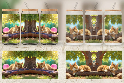 Glass Can Wrap Cat on Summer Day Sublimation artnoy 