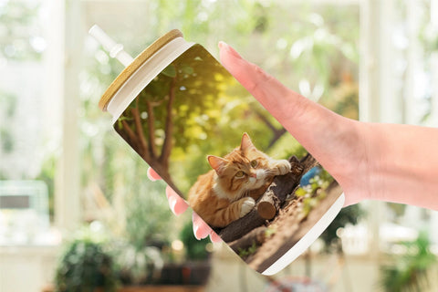 Glass Can Wrap Cat on Summer Day Sublimation artnoy 