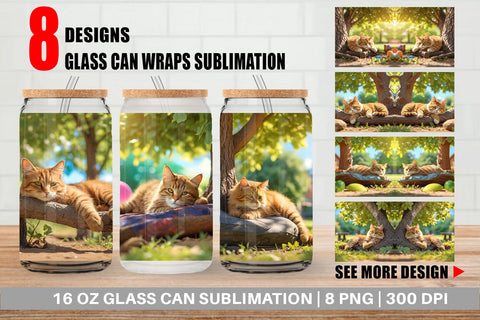 Glass Can Wrap Cat on Summer Day Sublimation artnoy 