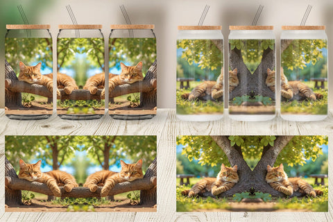 Glass Can Wrap Cat on Summer Day Sublimation artnoy 