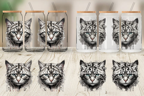 Glass Can Wrap Cat Watercolor Ink Sublimation artnoy 
