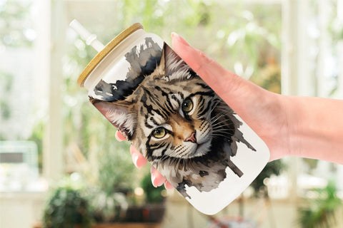 Glass Can Wrap Cat Watercolor Ink Sublimation artnoy 