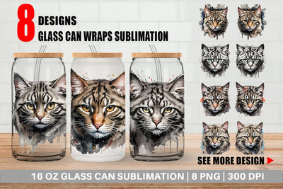 Glass Can Wrap Cat Watercolor Ink Sublimation artnoy 