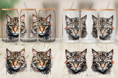 Glass Can Wrap Cat Watercolor Ink Sublimation artnoy 