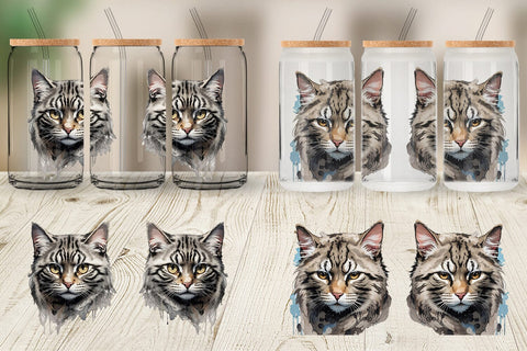 Glass Can Wrap Cat Watercolor Ink Sublimation artnoy 
