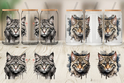 Glass Can Wrap Cat Watercolor Ink Sublimation artnoy 