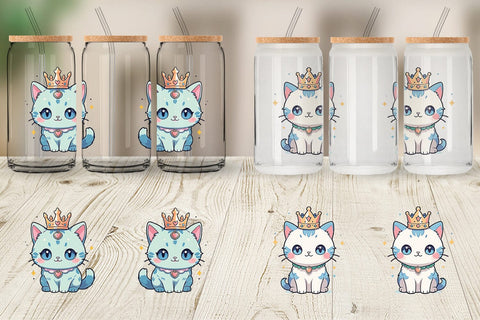 Glass Can Wrap Cat Wearing Crown Sublimation artnoy 