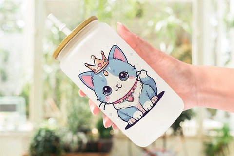 Glass Can Wrap Cat Wearing Crown Sublimation artnoy 