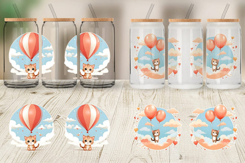 Glass Can Wrap Cat With Balloon Sublimation artnoy 