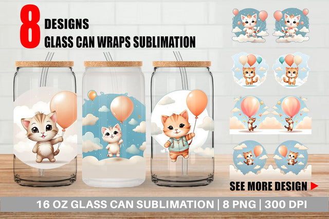 Glass Can Wrap Cat With Balloon Sublimation artnoy 