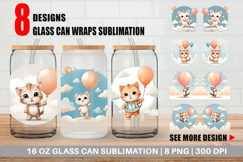 Glass Can Wrap Cat With Balloon Sublimation artnoy 