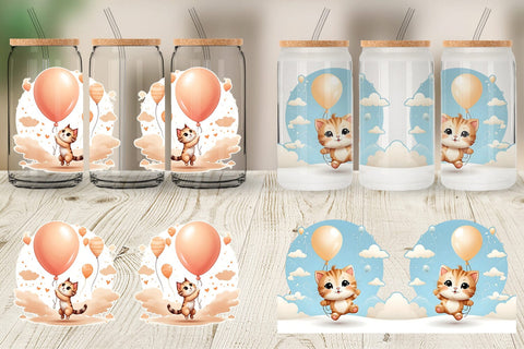 Glass Can Wrap Cat With Balloon Sublimation artnoy 