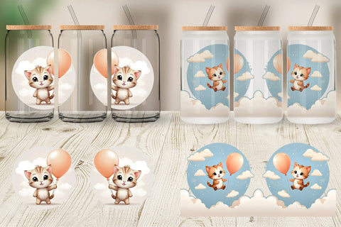 Glass Can Wrap Cat With Balloon Sublimation artnoy 