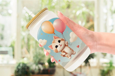 Glass Can Wrap Cat With Balloon Sublimation artnoy 