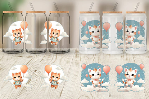 Glass Can Wrap Cat With Balloon Sublimation artnoy 