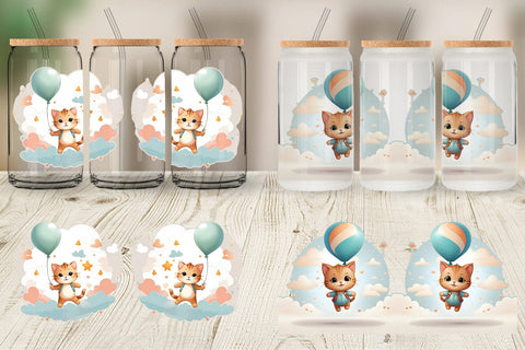 Glass Can Wrap Cat With Balloon Sublimation artnoy 