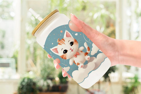Glass Can Wrap Cat With Balloon Sublimation artnoy 