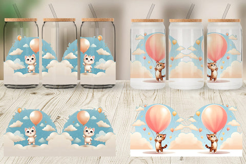 Glass Can Wrap Cat With Balloon Sublimation artnoy 