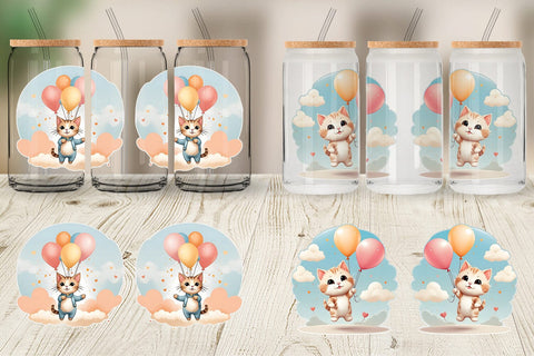 Glass Can Wrap Cat With Balloon Sublimation artnoy 
