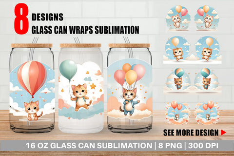 Glass Can Wrap Cat With Balloon Sublimation artnoy 