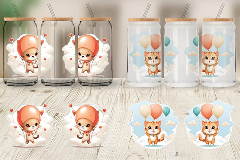Glass Can Wrap Cat With Balloon Sublimation artnoy 
