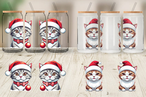 Glass Can Wrap Cat with Santa Hat Sublimation artnoy 