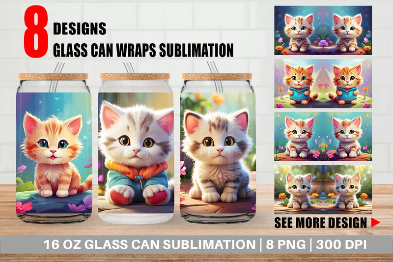 Glass Can Wrap Charming Baby Cat Sublimation artnoy 