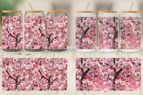Glass Can Wrap Cherry Blossoms Pattern Sublimation artnoy 