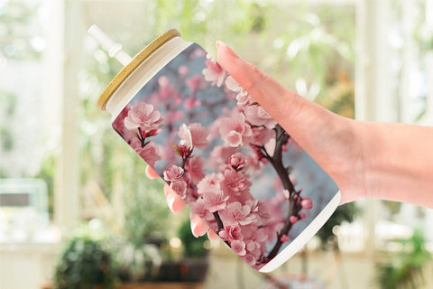 Glass Can Wrap Cherry Blossoms Pattern Sublimation artnoy 