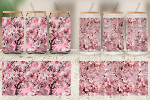 Glass Can Wrap Cherry Blossoms Pattern Sublimation artnoy 