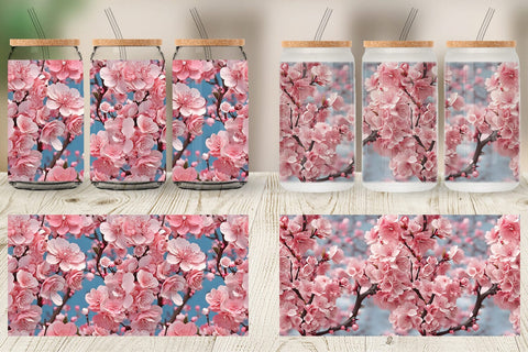Glass Can Wrap Cherry Blossoms Pattern Sublimation artnoy 