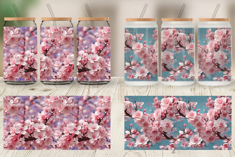 Glass Can Wrap Cherry Blossoms Pattern Sublimation artnoy 