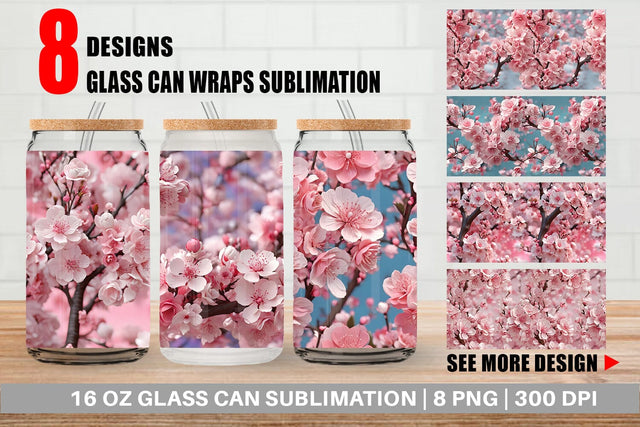 Glass Can Wrap Cherry Blossoms Pattern Sublimation artnoy 