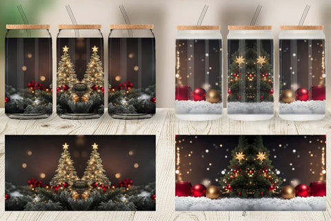 Glass Can Wrap Christmas Bokeh Sublimation artnoy 