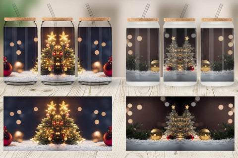 Glass Can Wrap Christmas Bokeh Sublimation artnoy 