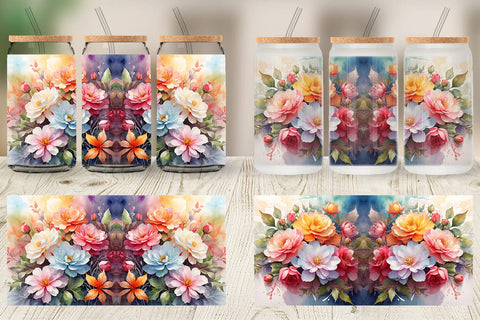 Glass Can Wrap Christmas Flowers Sublimation artnoy 