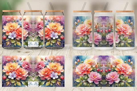Glass Can Wrap Christmas Flowers Sublimation artnoy 