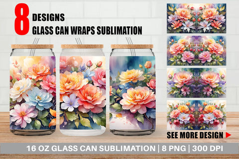 Glass Can Wrap Christmas Flowers Sublimation artnoy 
