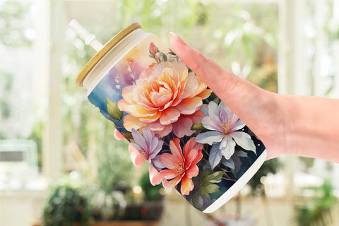 Glass Can Wrap Christmas Flowers Sublimation artnoy 