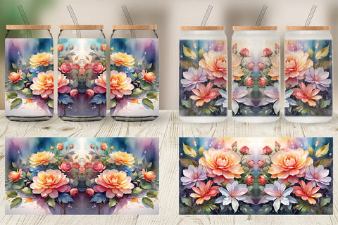 Glass Can Wrap Christmas Flowers Sublimation artnoy 
