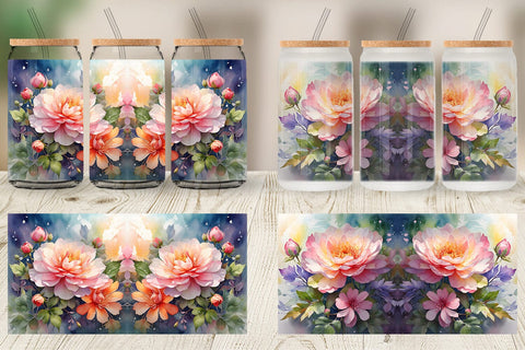 Glass Can Wrap Christmas Flowers Sublimation artnoy 