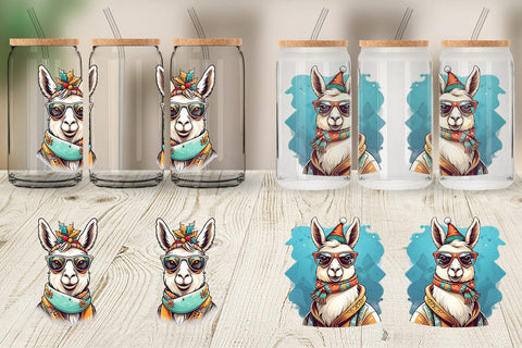 Glass Can Wrap Christmas Llama Sublimation artnoy 